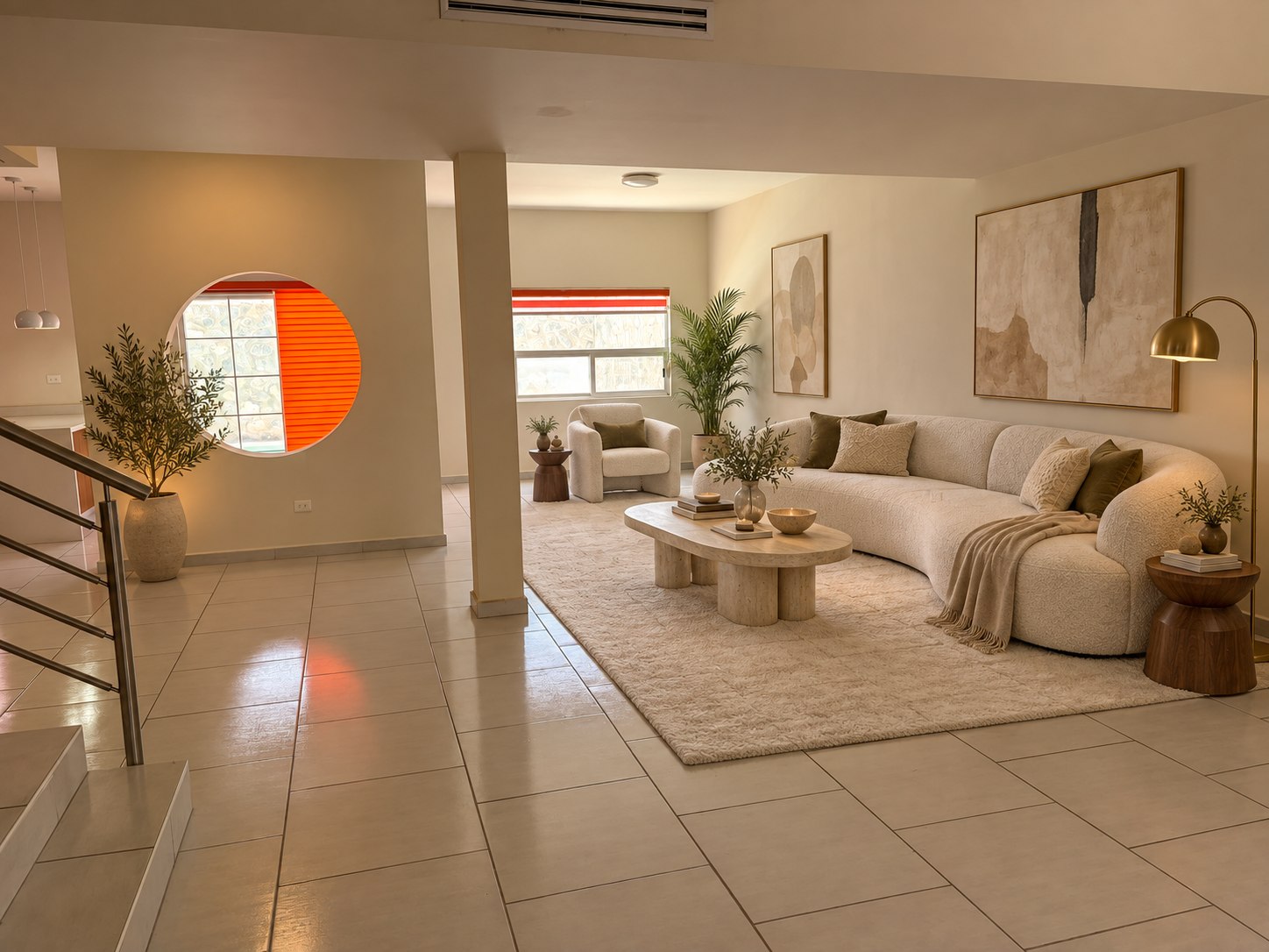 Propuesta ilustrativa de la sala con amueblado virtual de lujo
